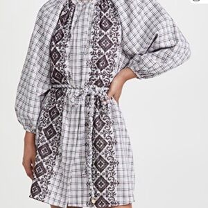 Silvia Tcherassi Buffa Embroided Plaid Plum Check Mini Dress